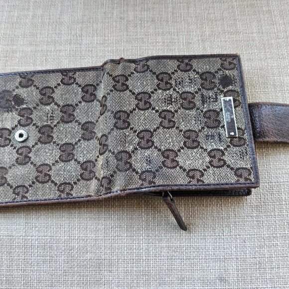Auth Gucci Card Holder Brown Leather Canvas GG Logo Bifold Wallet made in Italy - Picture 4 of 13